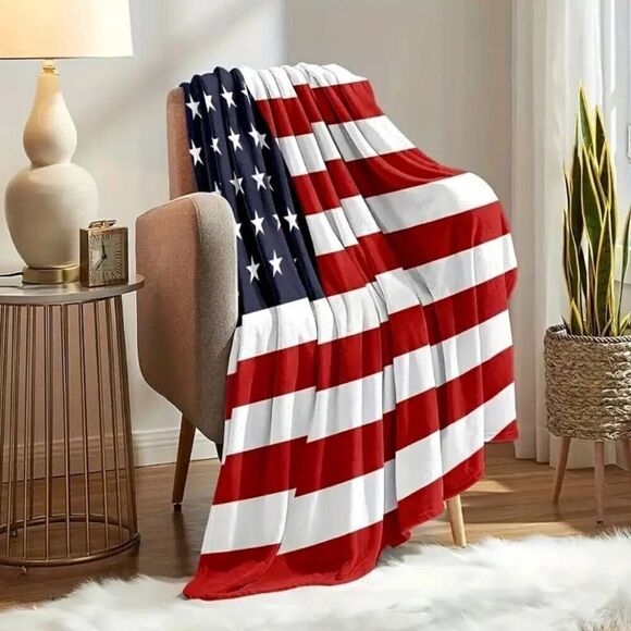 American Flag Print Fleece Throw Blanket -P - Picture 2 of 4